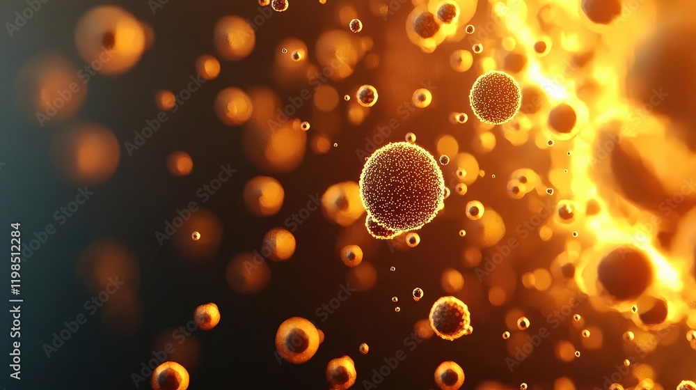 Poster dust pollution idea. abstract representation of cells or particles in vibrant orange hues.