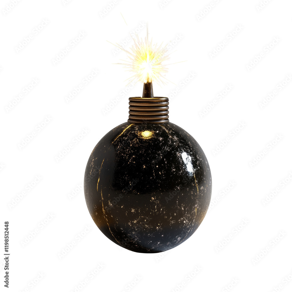 Aufkleber a 3d rendered image depicts a black spherical bomb with a glowing lit fuse on a plain white backgrou