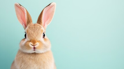 Rabbit with blue background cute animal portrait wildlife photography vibrant color palette fur