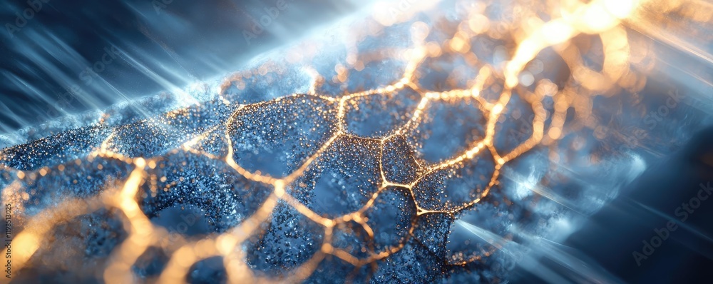 Poster Dust pollution idea. Abstract representation of molecular structures with glowing hexagonal patterns.
