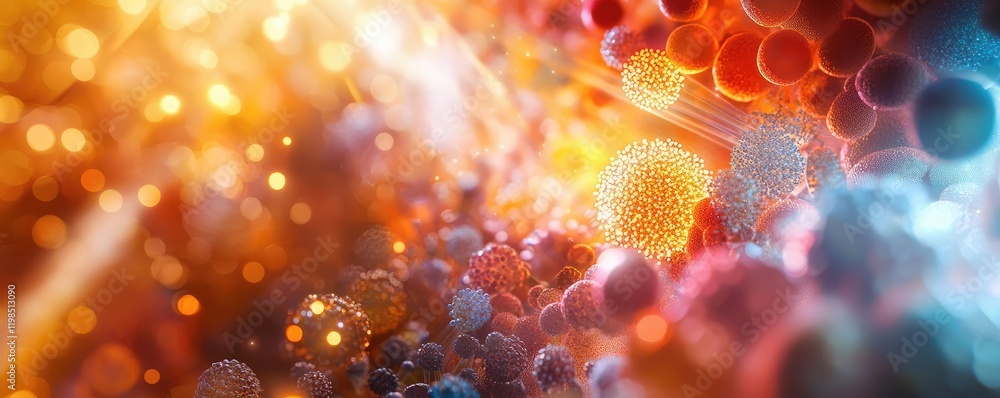 Aufkleber Dust pollution idea. Colorful abstract visualization of molecular structures and particles in space.