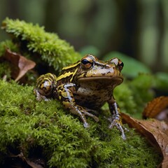 Obraz premium Serenity on the Water: The Striped Rocket Frog Among Lilies