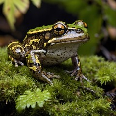 Fototapeta premium Lily Pad Tranquility: The Striped Rocket Frog in a Peaceful Pond