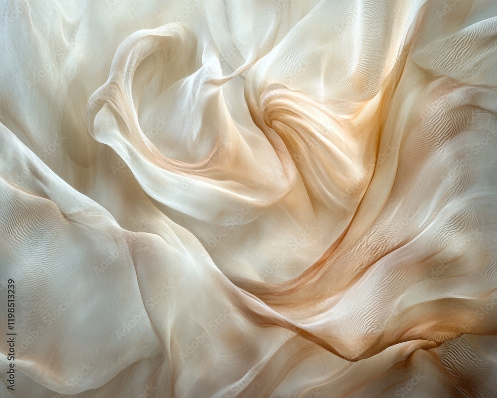 Poster abstract soft flowing fabric texture in beige and white with gentle light.