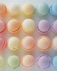 Pastel Rainbow Ice Cream Scoops Array A Top View of Frozen Dessert Treats.