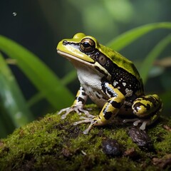 Obraz premium Camouflage in the Jungle: The Striped Rocket Frog Among Greenery