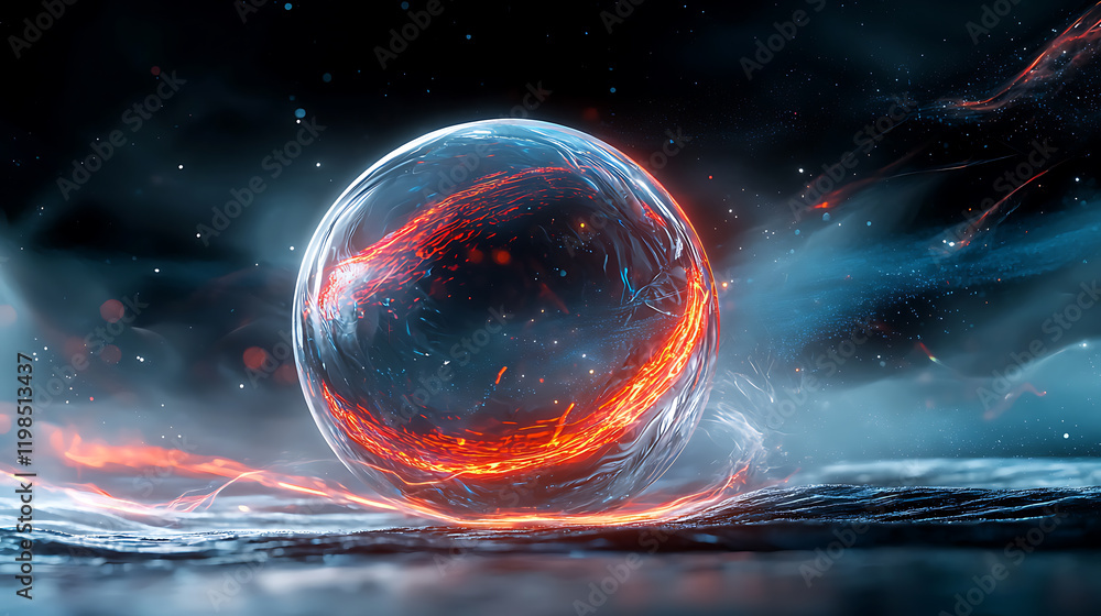 Poster dynamic energy sphere creation futuristic realm digital art abstract environment close-up viewpoint 