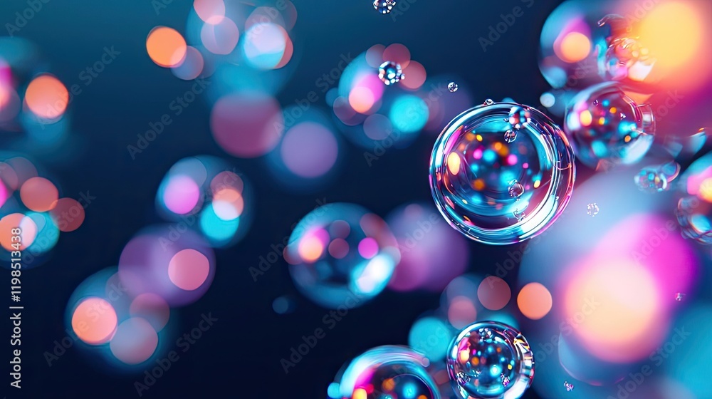 Poster dust pollution concept. bright, colorful bubbles floating in a soft-focus background create a whimsi