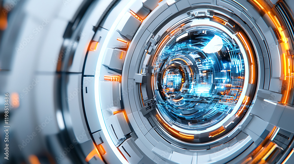 Aufkleber futuristic technology portal digital laboratory 3d visualization sci-fi environment close-up view in