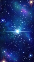 Fototapeta premium Glowing Starburst and Nebula in Deep Space, Vertical Cosmic Background with Twinkling Stars.