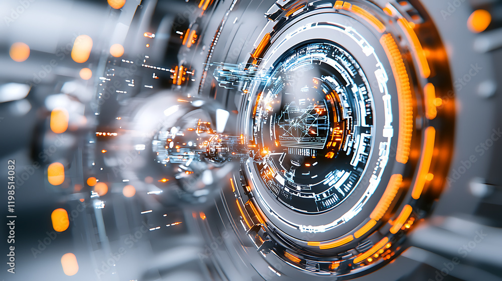 Poster dynamic digital interface visualization in futuristic technology environment with abstract design el