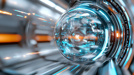 Futuristic energy sphere creation high-tech laboratory digital art sci-fi environment close-up view innovation concept
