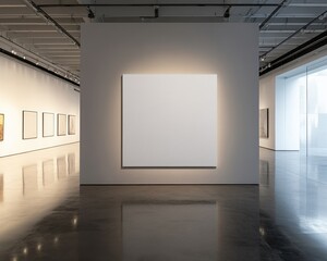 Modern Art Gallery Interior with Blank White Canvas, Minimalist Exhibition Space.