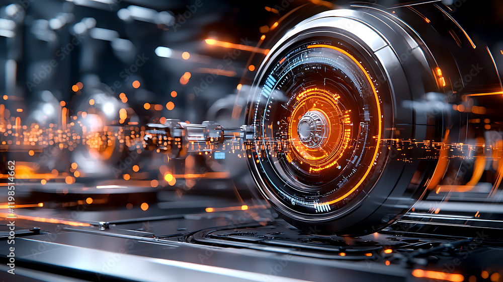 Poster futuristic energy source development high-tech lab digital art cybernetic environment close-up view 