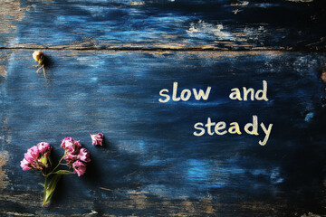 Slow And Steady Text Written By A Chalk On A Blackboard