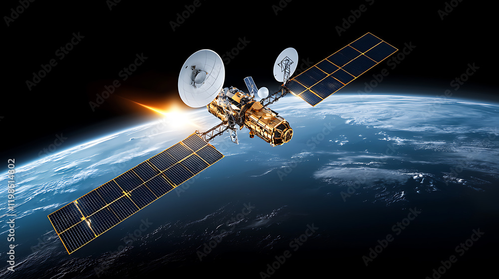 Poster satellite launch in space earth orbit technology visualization cosmic environment dynamic viewpoint 