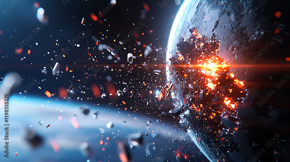 Aufkleber debris from exploding planet outer space digital art cosmic environment wide angle sci-fi concept