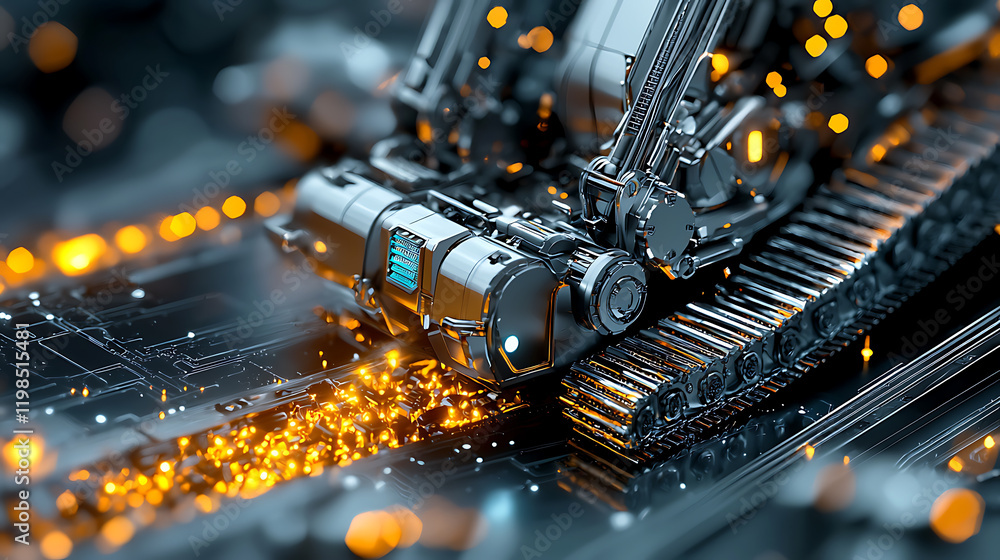 Aufkleber advanced robotics in industrial machinery factory floor digital art high-tech environment close-up i