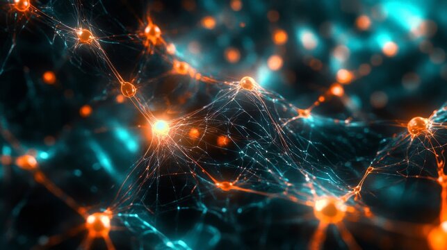Abstract representation of a neural network with glowing nodes and connections