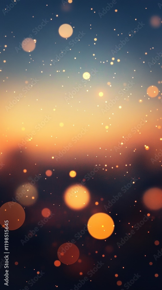 Poster abstract bokeh lights on gradient background with warm sunset colors.