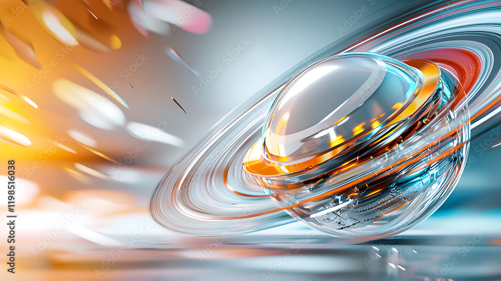 Poster dynamic orbiting sphere cosmic setting digital illustration futuristic environment abstract perspect