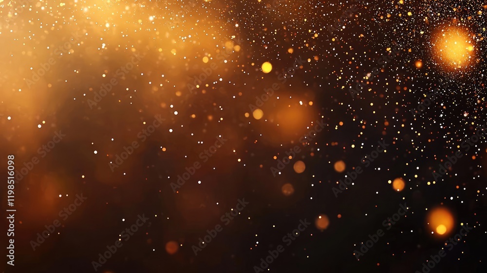 Poster dust pollution concept. abstract golden particles shimmering against a dark background for creative 