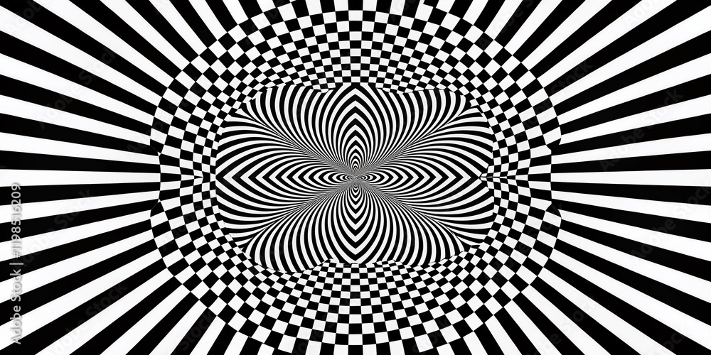 Poster black and white linear optical illusion background with copy space - abstract geometric design