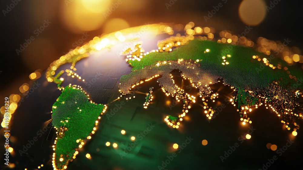 Aufkleber vibrant globe illuminated with glowing lights, showcasing continents and oceans in stunning visual r
