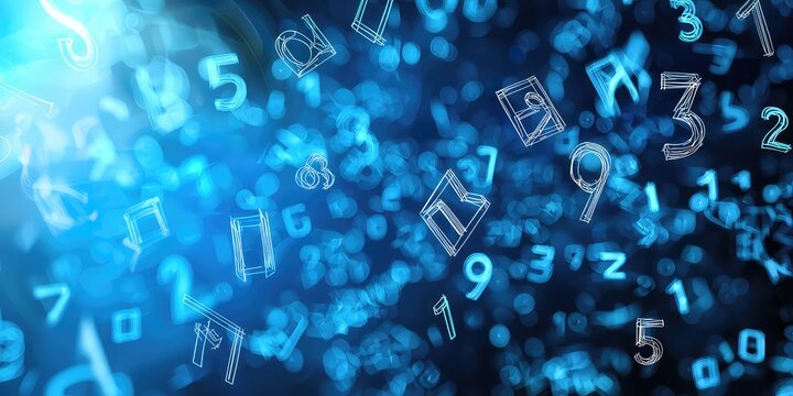 Mathematical symbols floating in a digital blue space.