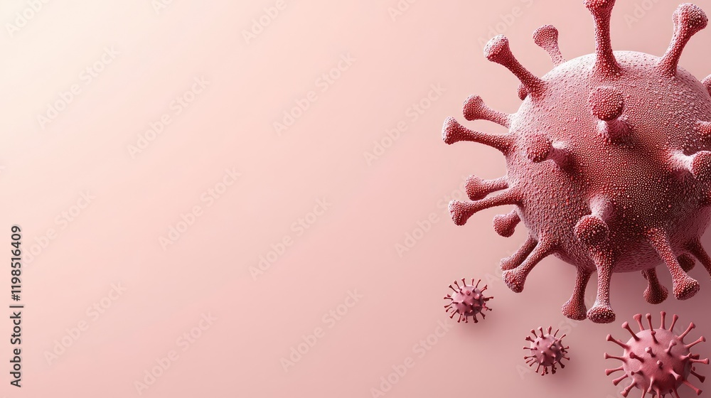 Poster dust pollution concept. close-up of virus structure with intricate details on a soft pink background