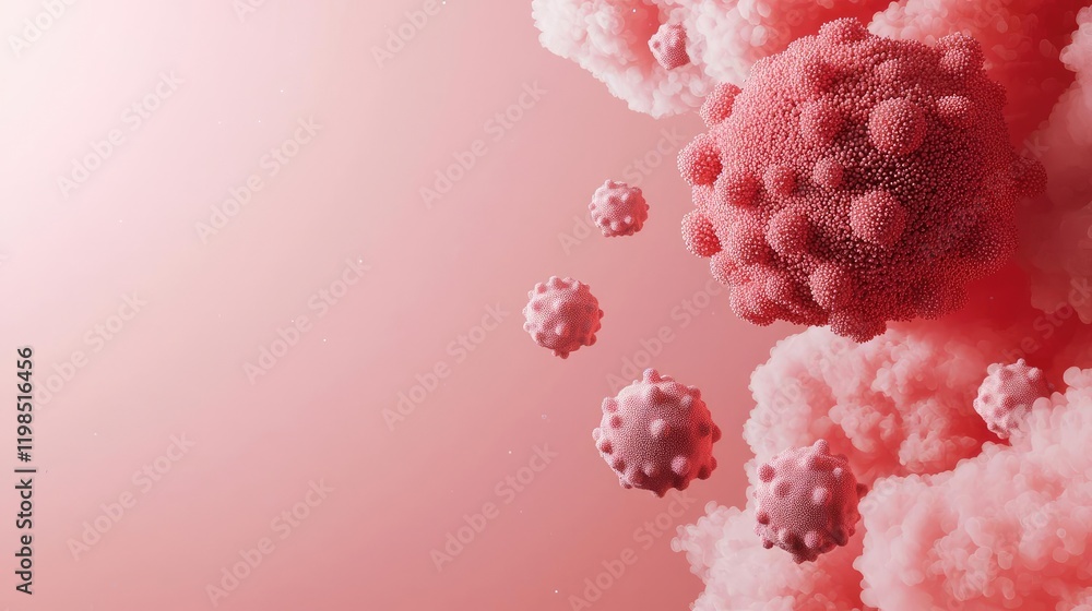 Poster dust pollution concept. conceptual illustration of viruses in a colorful environment.