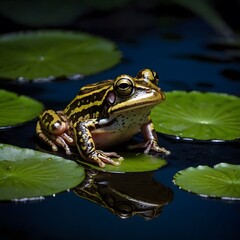 Fototapeta premium Nocturnal Radiance: The Buzzing Nursery Frog Beneath the Moonlight