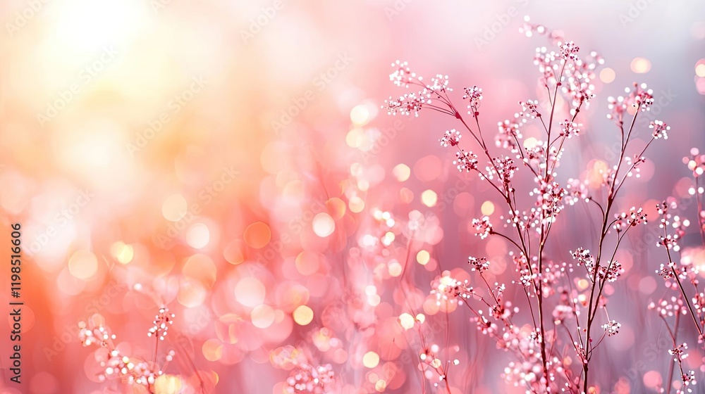 Poster dust pollution idea. delicate pink flowers bask in soft sunlight, creating a serene and vibrant atmo