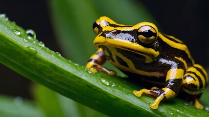 Obraz premium Awakening the Wild: The Buzzing Nursery Frog in a Rainforest Dawn