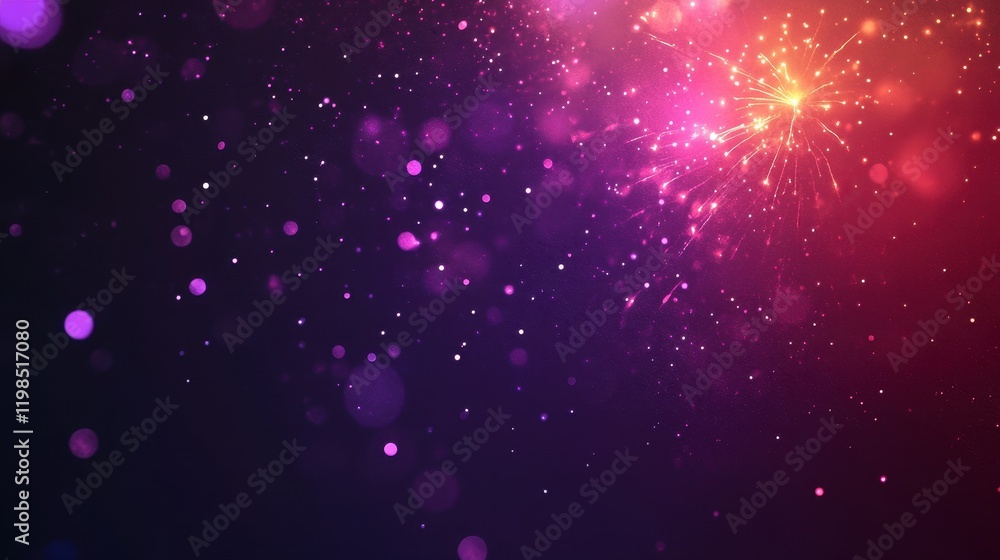 Poster vibrant sparkling fireworks burst on dark textured background with bokeh.