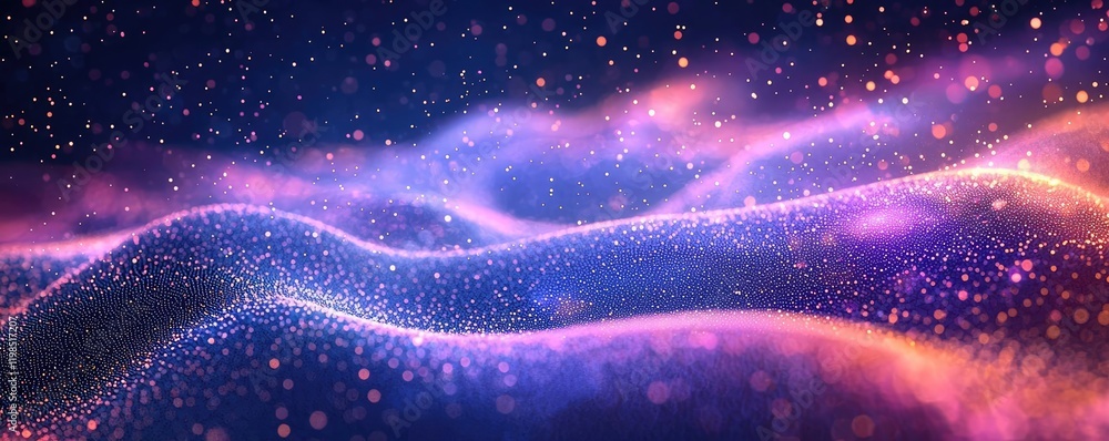 Poster Dust pollution idea. Abstract wave patterns with sparkling lights create a mesmerizing visual effect.