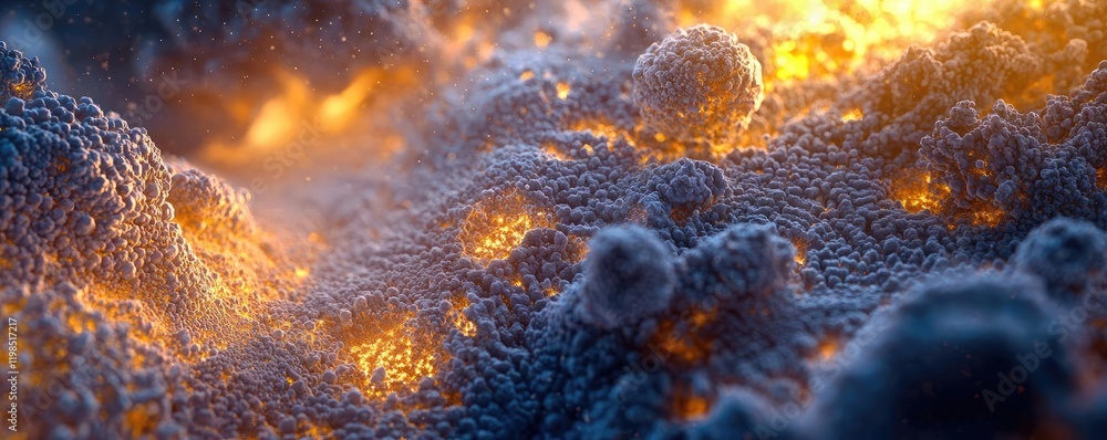 Poster dust pollution idea. close-up of a microscopic landscape showcasing vibrant colors and unique textur