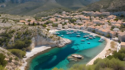 
Island of Vis bay aerial view, Dalmatia, Croatia. Europe paradice Vis Island in bay of adriatic sea.