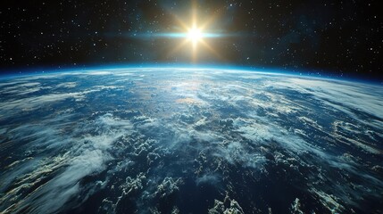 Dust pollution idea. A breathtaking view of Earth from space, showcasing sunlight and mesmerizing clouds.