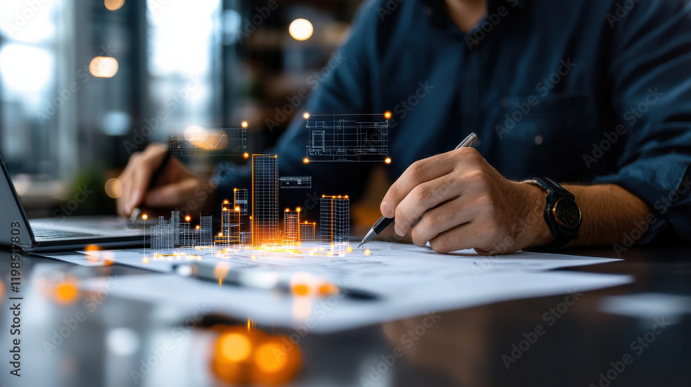 Aufkleber close up of engineer designing new product using digital tools, showcasing innovative ideas and tech