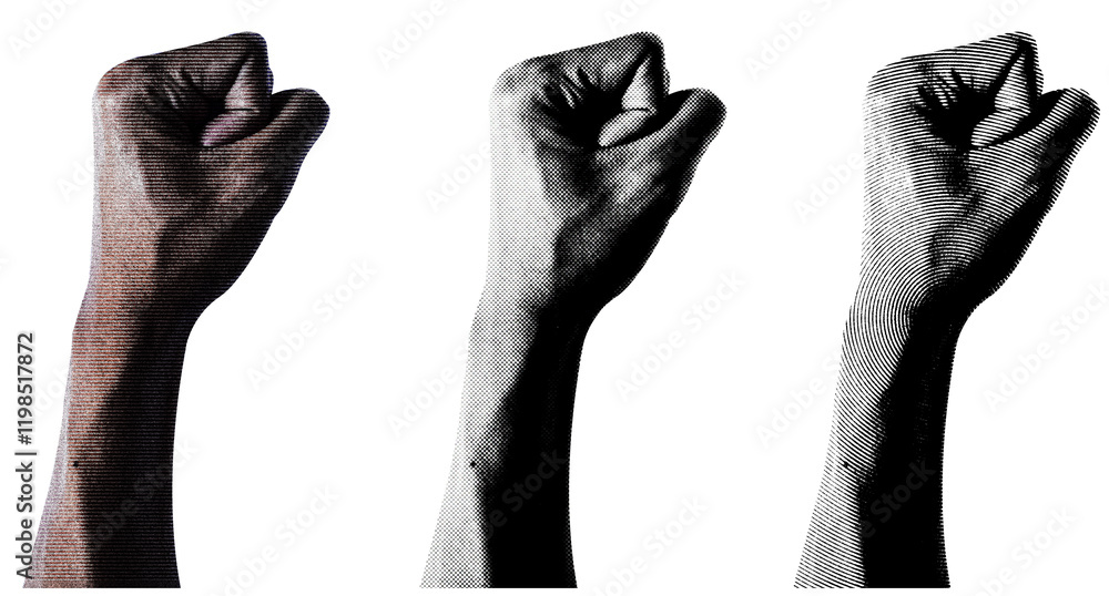 Poster 3 style halftone hands collection. halftone hands show the counting from one to five. stylish halfto
