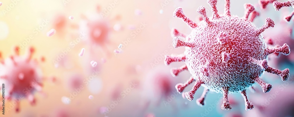 Poster dust pollution idea. detailed illustration of a virus cell showing structure and texture under micro
