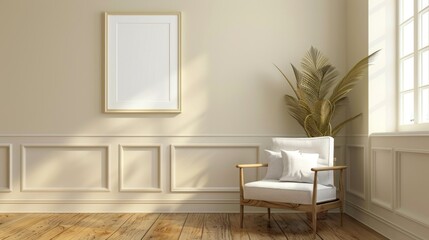 Photo frames on the wall, in a luxurious and minimalist interior with random background