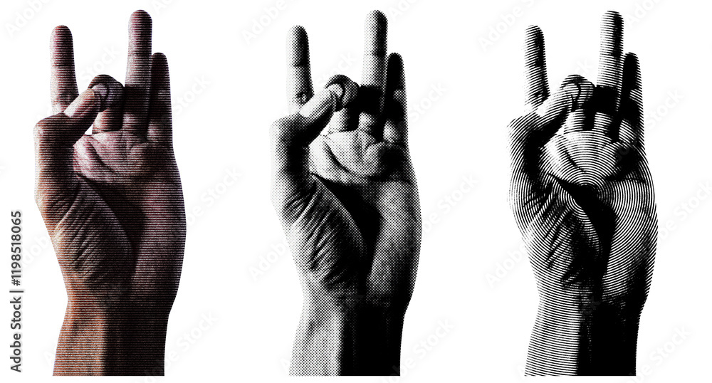 Aufkleber 3 style halftone hands collection. halftone hands show the counting from one to five. stylish halfto