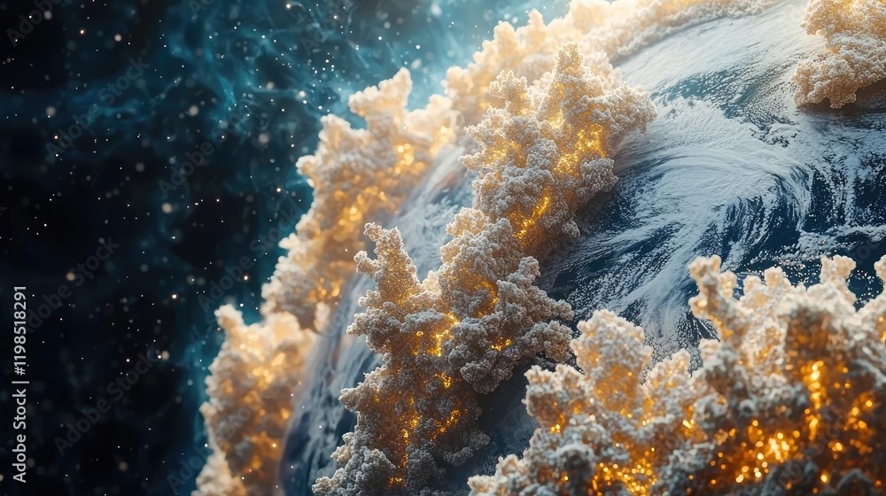 Poster dust pollution idea. a stunning view of earth enveloped in mystical clouds and vibrant colors.