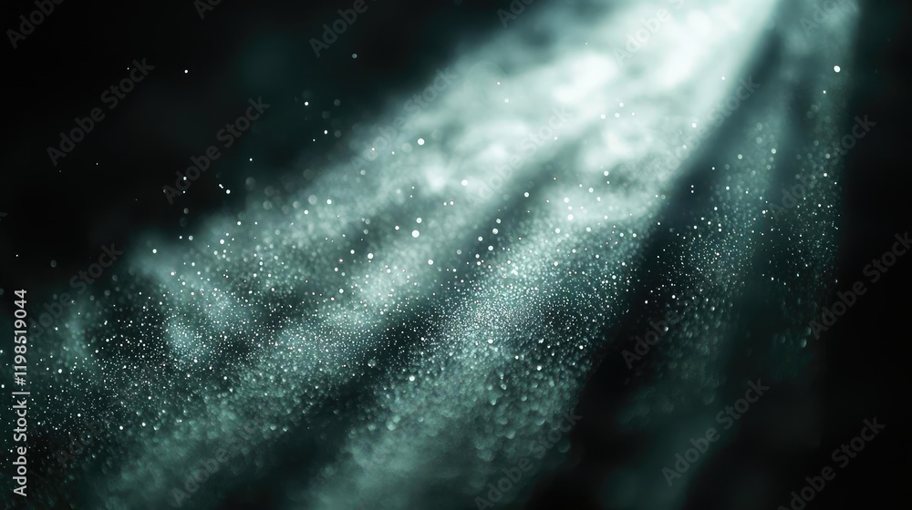 Poster dust pollution idea. mysterious light rays illuminate particles in a dark atmosphere, creating a ser