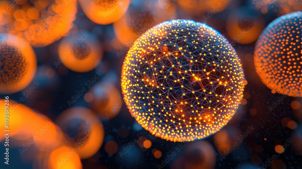 Poster dust pollution idea. close-up view of vibrant, glowing molecular structures showcasing intricate det