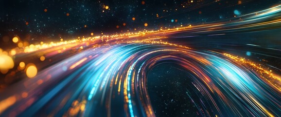 Fototapeta premium Dynamic Abstract Light Trails with Bokeh Effect and Starry Sky Background.