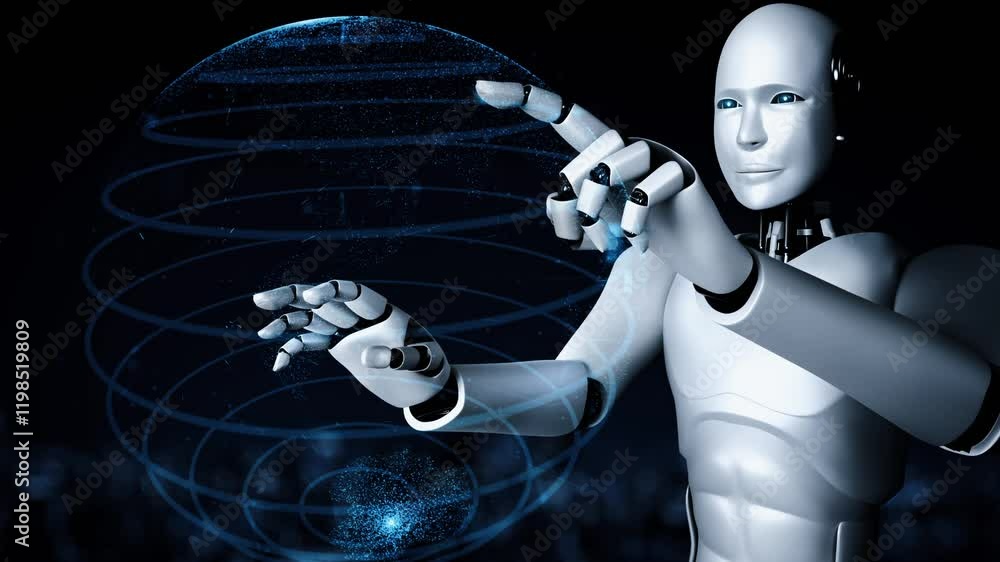 Poster futuristic robot artificial intelligence huminoid ai for industrial factory technology development a