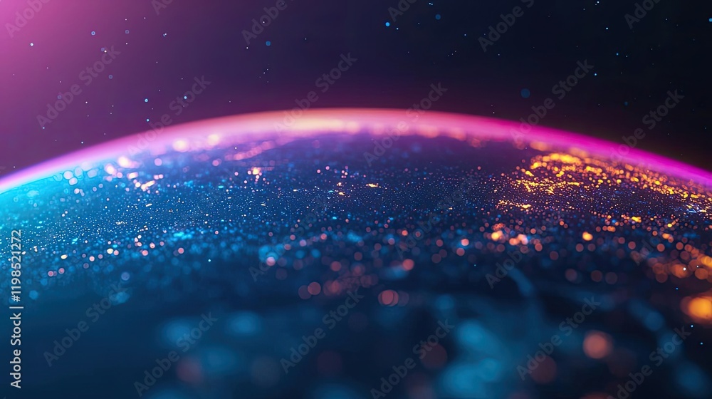 Poster dust pollution idea. a mesmerizing view of earth from space, showcasing vibrant colors and lights at